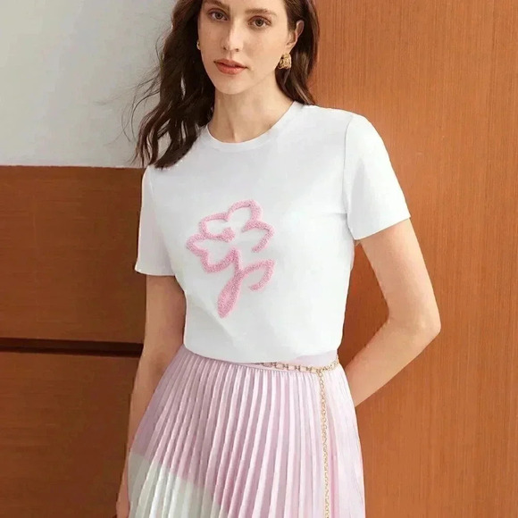 WHITE CASUAL WOMEN'S T-SHIRT WITH FLORAL PATTERN - Picture 4 of 5